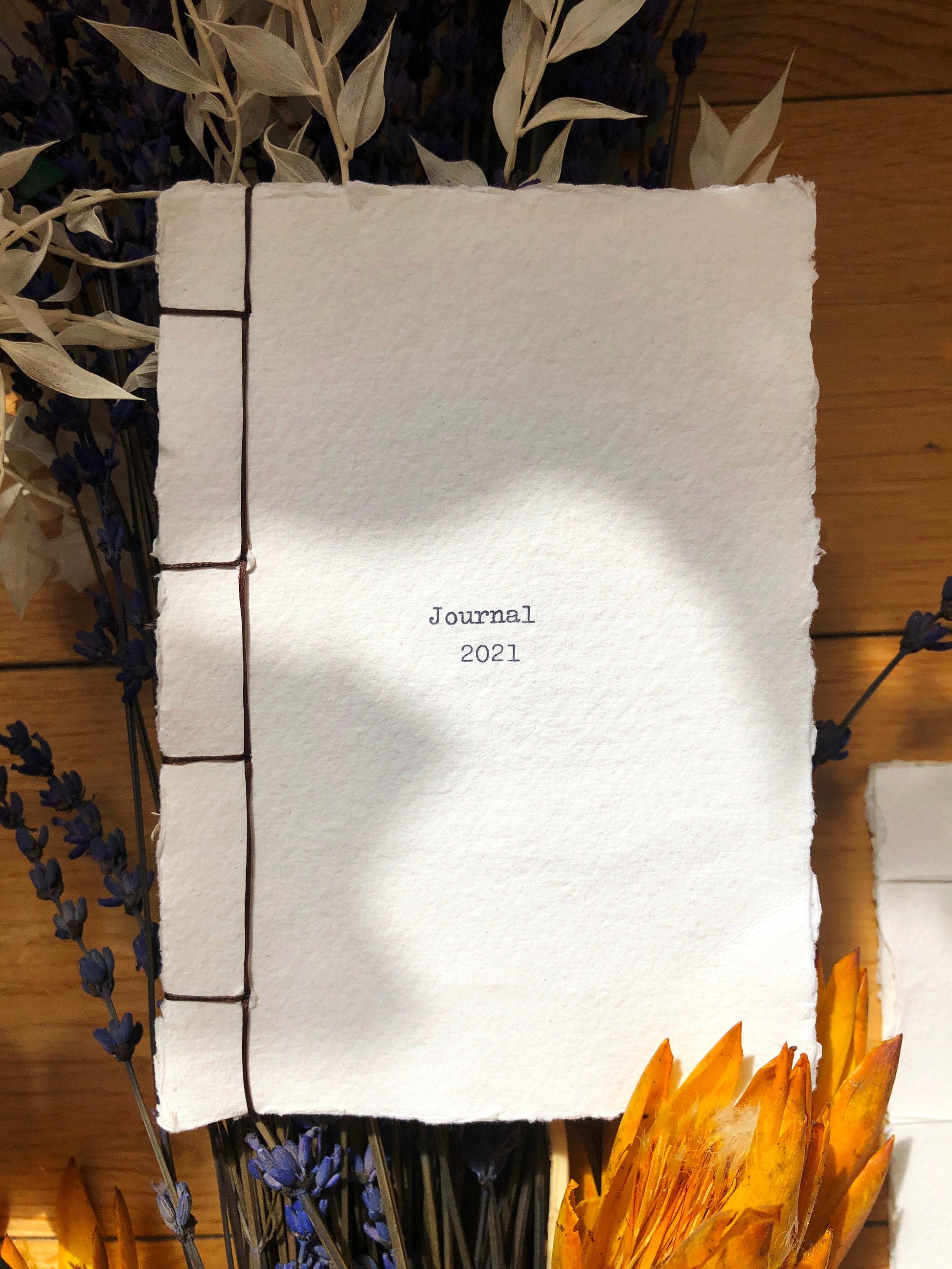 Perfectly-Imperfect Personalised 100% Cotton Rag Handmade Journal with Japanese Binding and Typewritten Cover