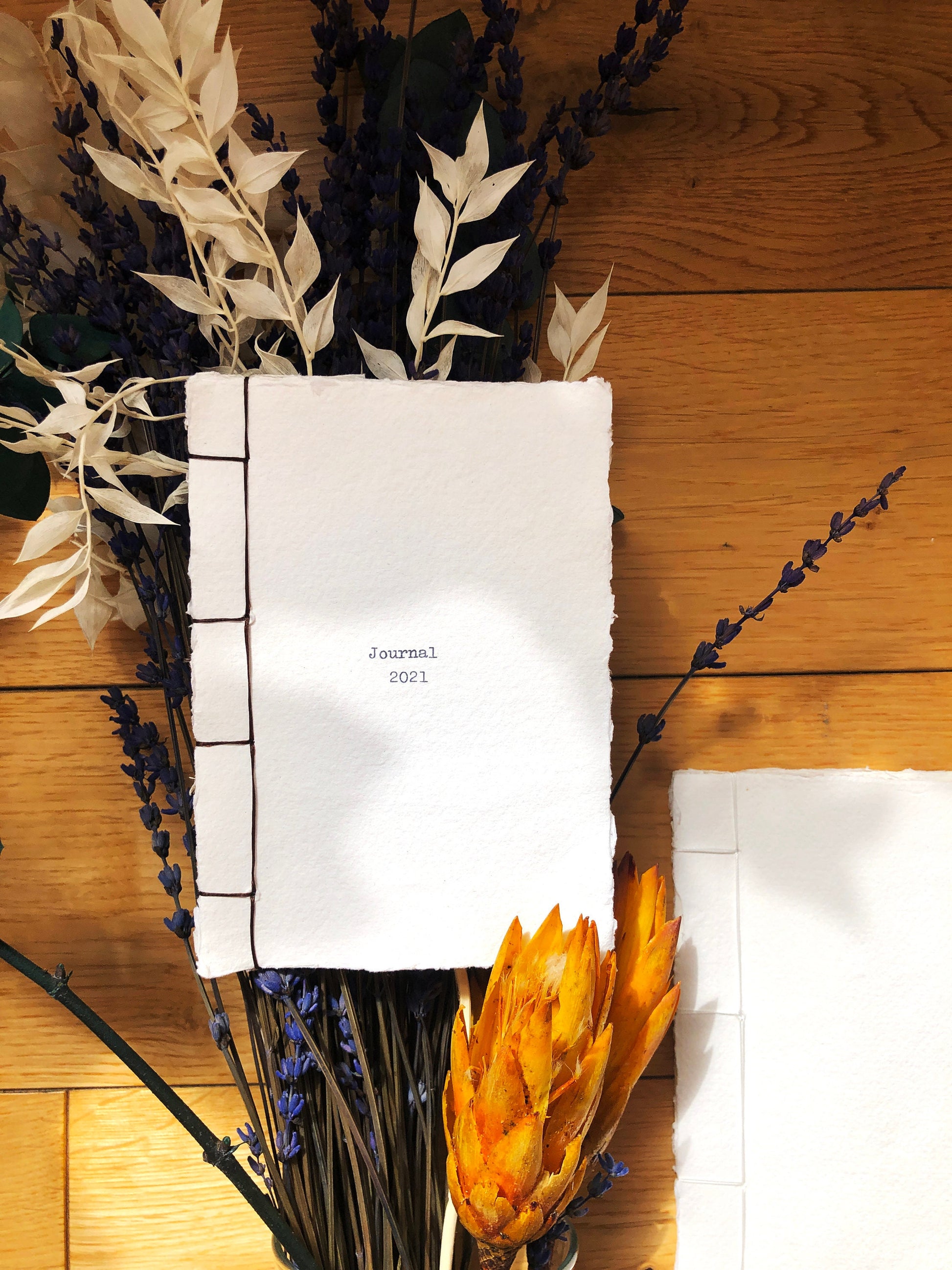 Perfectly-Imperfect Personalised 100% Cotton Rag Handmade Journal with Japanese Binding and Typewritten Cover